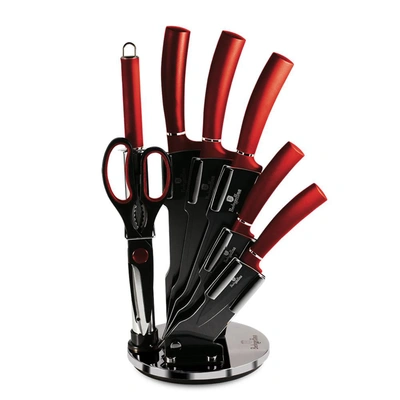 Shop Berlinger Haus 8-piece Knife Set W/ Acrylic Stand Burgundy Collection In Red