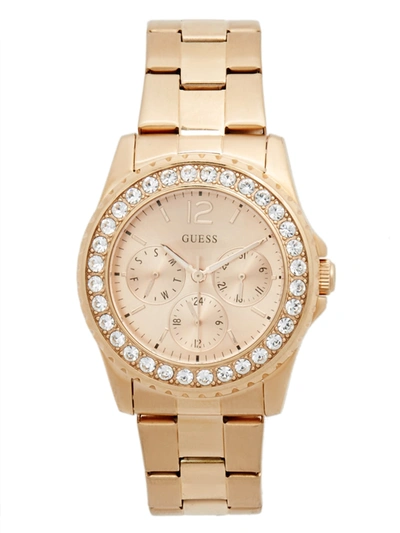 Shop Guess Factory Rose Gold-tone Multifunction Watch In Beige
