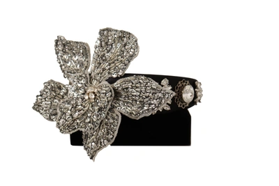 Shop Dolce & Gabbana Crystal Beaded Sequined Large Flower Diadem Women's Headband In Black