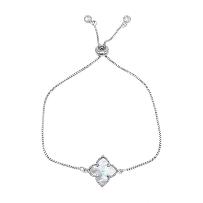 Adornia Four Point Flower Bolo Bracelet White Mother Of Pearl Silver In Silver