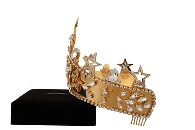 Shop Dolce & Gabbana Crystal Star Strass Crown Logo Women Tiara Women's Diadem In Gold