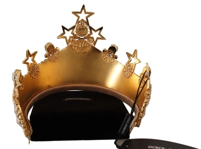 Shop Dolce & Gabbana Crystal Star Strass Crown Logo Women Tiara Women's Diadem In Gold