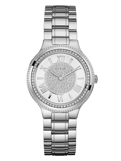Shop Guess Factory Silver-tone Stainless Steel Analog Watch