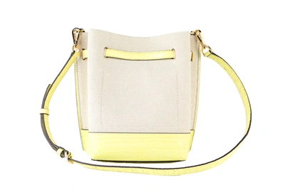 Shop Michael Kors Emilia Small Canvas Snakeskin Print Leather Bucket Bag Messenger Crossbody Handbag Women's In Yellow