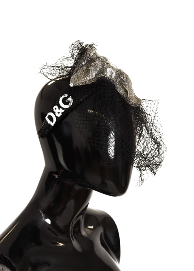 Shop Dolce & Gabbana Logo Sequined Fascinator Diadem Women's Headband In Black