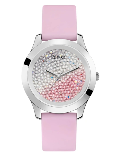 Shop Guess Factory Pink Rhinestone Silicone Watch In Purple