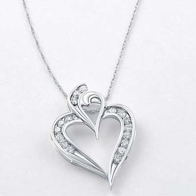 Pompeii3 10k White Gold 1/2ct Tw Real Diamond Heart Pendant Necklace 1" Tall In Silver