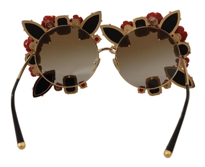 Shop Dolce & Gabbana Metal Frame Roses Embellished Women's Sunglasses In Gold