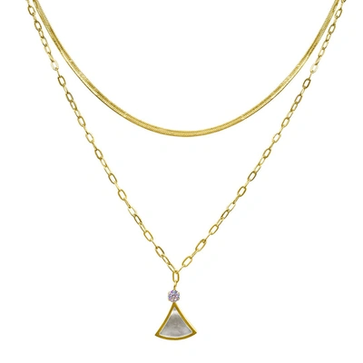 Shop Adornia Layered Mixed Chain Ginko Leaf Necklace Gold In White