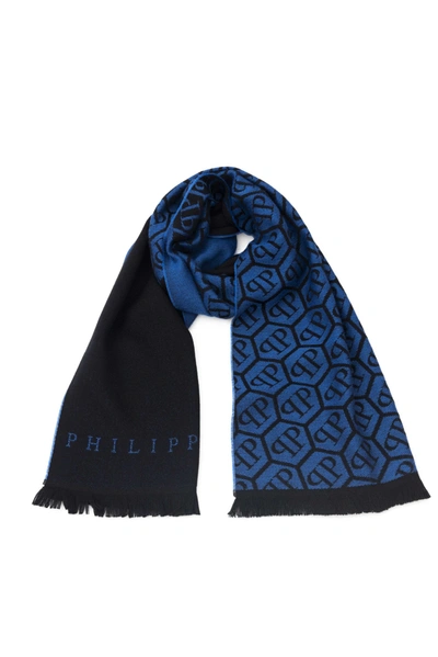 Shop Philipp Plein Wool Men's Scarf In Blue