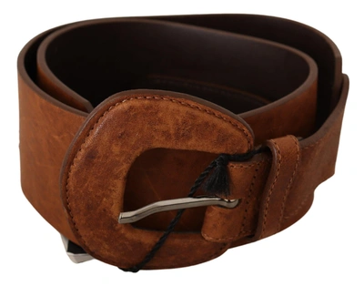 Costume National Brown Leather Fashion Waist Buckle Belt In Brown