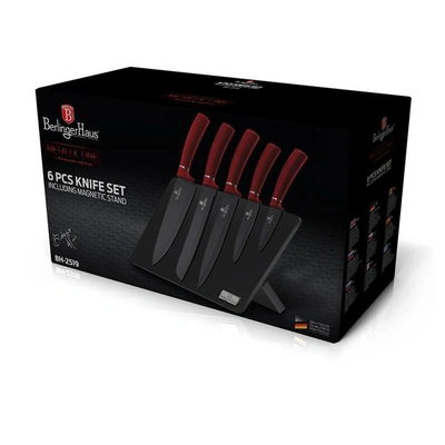Shop Berlinger Haus 6-piece Knife Set W/ Magnetic Holder Burgundy Collection In Red