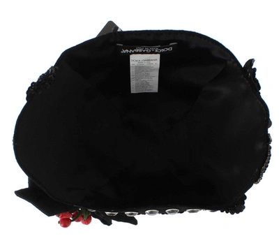 Shop Dolce & Gabbana Crystal  Cherries Brooch Women's Hat In Black