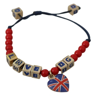 Shop Dolce & Gabbana Blue Beaded Dg Loves London Flag Branded Women's Bracelet In Black