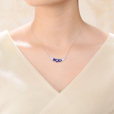 Shop Genevive Sterling Silver With Blue Sapphire & Diamond Cubic Zirconia Chevron Pendant Necklace