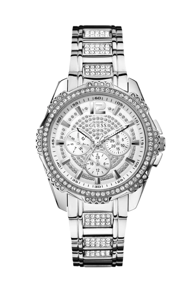 Shop Guess Factory Silver-tone Multifunction Crystal Watch