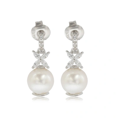 Shop Suzy Levian Sterling Silver Pearl & White Sapphire Floral Earrings