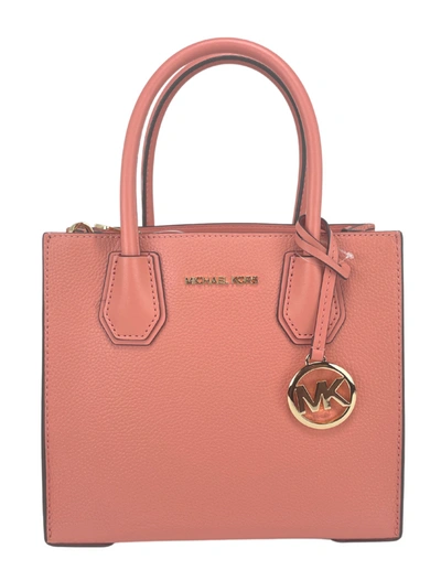 Shop Michael Kors Mercer Medium Sherbet Pebble Leather Messenger Crossbody Bag Women's Purse In Pink