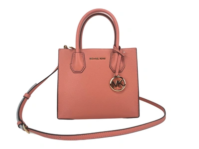 Shop Michael Kors Mercer Medium Sherbet Pebble Leather Messenger Crossbody Bag Women's Purse In Pink