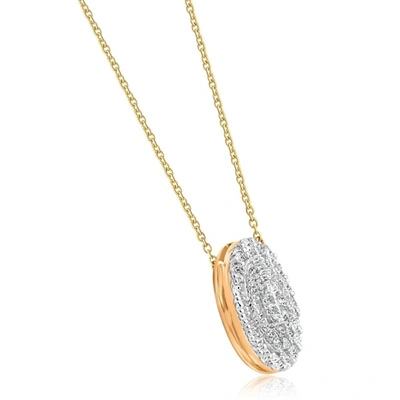 Pompeii3 .85ct Oval Cluster Diamond Halo Pendant Women's Yellow Gold Necklace 14mm Tall In White
