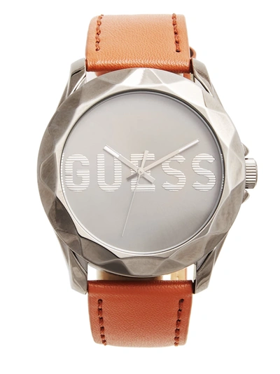 Shop Guess Factory Gunmetal And Brown Analog Watch In White