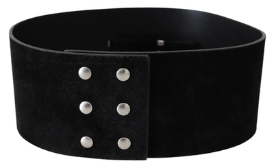 Shop Gf Ferre' Leather Wide Logo Design Buckle Women's Belt In Black