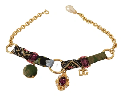 Shop Dolce & Gabbana Tone Brass Fabric Crystals Women Jewelry Women's Necklace In Black