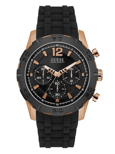 Shop Guess Factory Black And Rose Gold-tone Silicone Watch