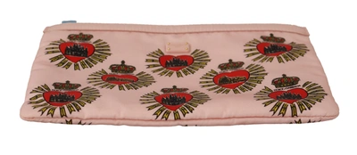 Shop Dolce & Gabbana Clutch D&amp;g Logo Devotion Heart Nylon Pouch Women's Wallet In Pink