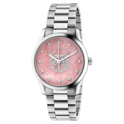 Shop Gucci Women's Pink Dial Watch In Silver