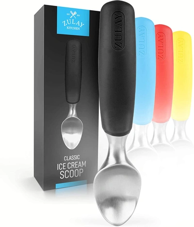 Zulay Kitchen Stainless Steel Ice Cream Scoop With Non-slip Rubber Grip In Black