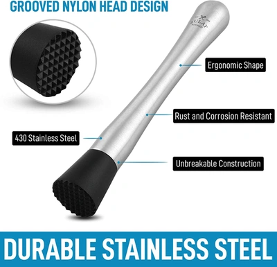 Zulay Kitchen Professional Cocktail Muddler With Grooved Nylon Head In Black