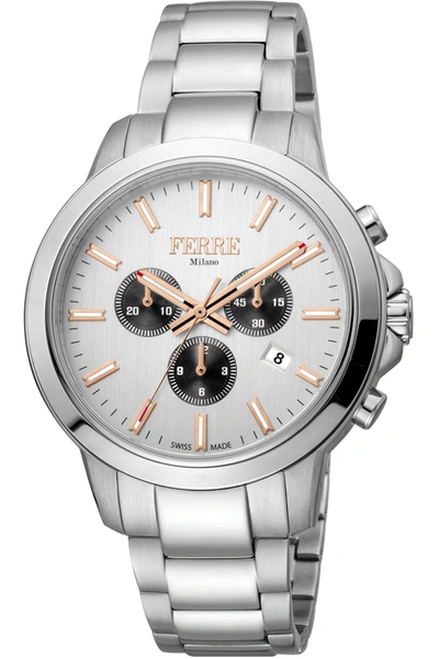 Shop Ferre Milano Men's Fashion 44mm Quartz Watch In Silver