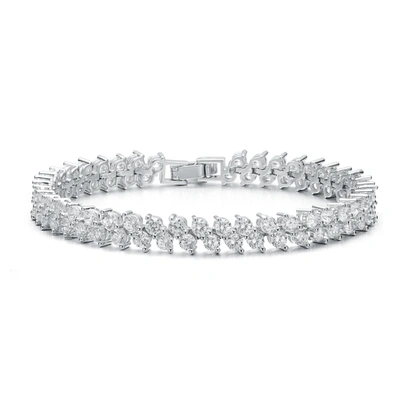 Shop Genevive Sterling Silver With Diamond Cubic Zirconia 2-stone Cluster Link Tennis Bracelet