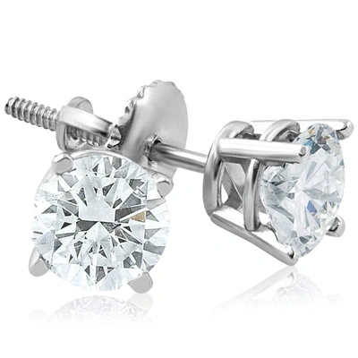 Pompeii3 1ct 14k White Round Cut Studs Earrings Screw Back In Silver