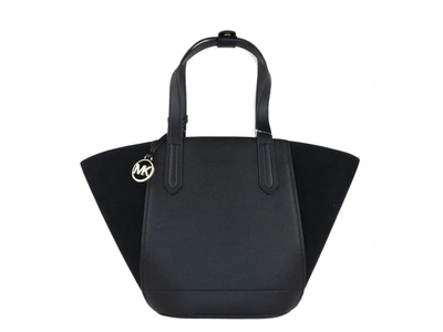 Shop Michael Kors Portia Small Pebbled Leather Suede Tote Handbag Women's In Black