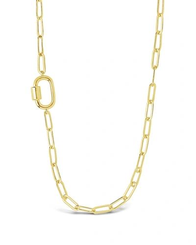 Sterling Forever Polished Carabiner Station Necklace In Gold