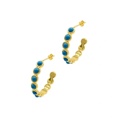 Shop Adornia Bezeled Turquoisette Hoop Earrings Gold In Blue