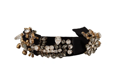 Shop Dolce & Gabbana Clear Crystal Embellished Silk Fiocco Diadem Women's Headband In Gold