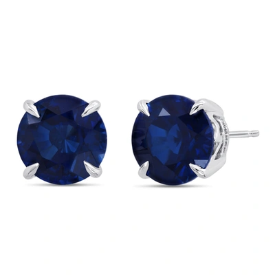 Shop Nicole Miller Sterling Silver 9mm Round Cut Gemstone Stud Earrings In Blue