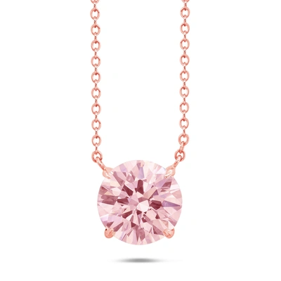 Nicole Miller Sterling Silver And 14k Rose Gold Overlay Gemstone Round Solitaire Pendant Necklace On 18 Inch Adjus In Pink