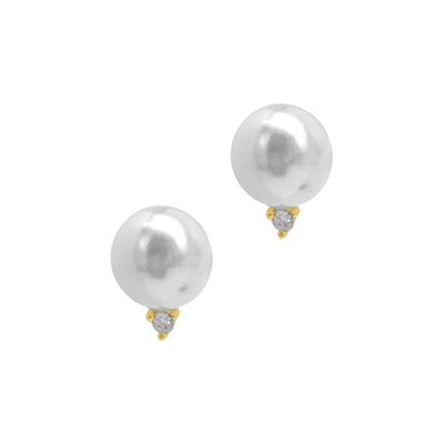 Shop Adornia Pearl And Crystal Earrings Gold In White