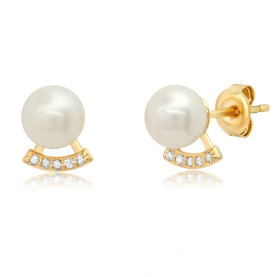 Shop Paige Novick 14k Yellow Gold 6mm Grey Fresh Water Pearl With Diamonds In White