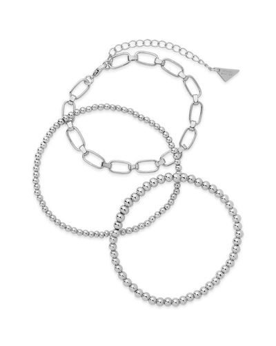 Shop Sterling Forever Chain & Bead Bracelet Set Of 3 In Silver