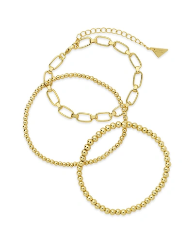 Shop Sterling Forever Chain & Bead Bracelet Set Of 3 In Gold
