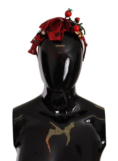 Shop Dolce & Gabbana Tiara Berry Fruit Crystal Bow Hair Diadem Women's Headband In Red
