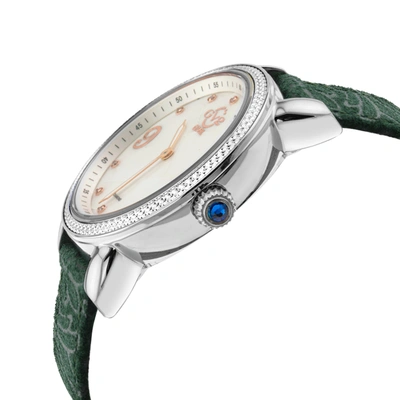 Shop Gv2 Ravenna Womens Mother Of Pearl Dial Green Suede Embossed Strap Watch In Silver