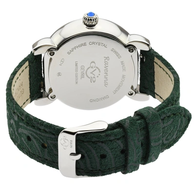 Shop Gv2 Ravenna Womens Mother Of Pearl Dial Green Suede Embossed Strap Watch In Silver