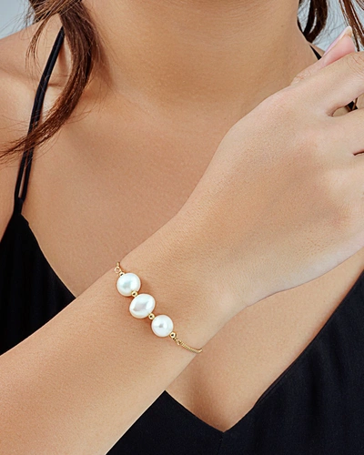 Sterling Forever Rhodium Plated 11mm Pearl Slider Bracelet In Silver