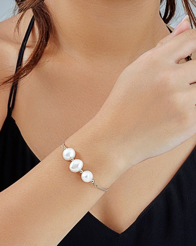 Sterling Forever Rhodium Plated 11mm Pearl Slider Bracelet In Silver